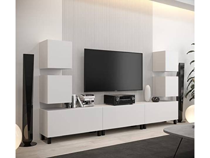 Furnitech Wohnwand Wohnzimmer Hängend Wohnwand Modern Wohnzimmer Schrankwand mit Regale und TV Schrank Wohnzimmer Möbel ohne LED (AN107-21W-M4)
