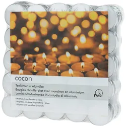 4x Cocon, Kerzen, Teelichter klein in Aluhülse 100 Stück, Weiss (100x)