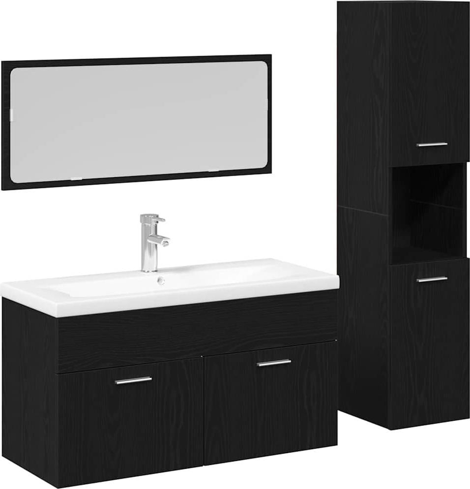 Maison Exclusive Sada badkamer meubels set van 4 stuks, zwart eikenfineer en composiethout