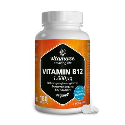Vitamin B12 1000 µg hochdosiert vegan Tabletten 180 St