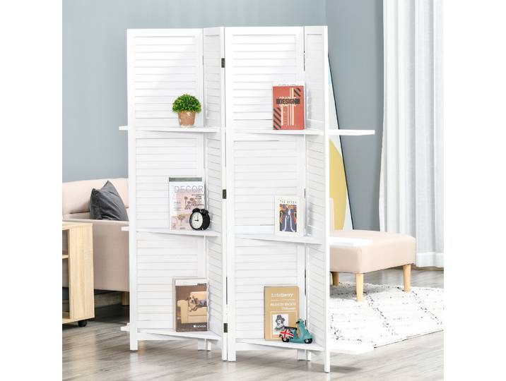 HOMCOM Paravent Intérieur Blanc 4 Panneaux Bois