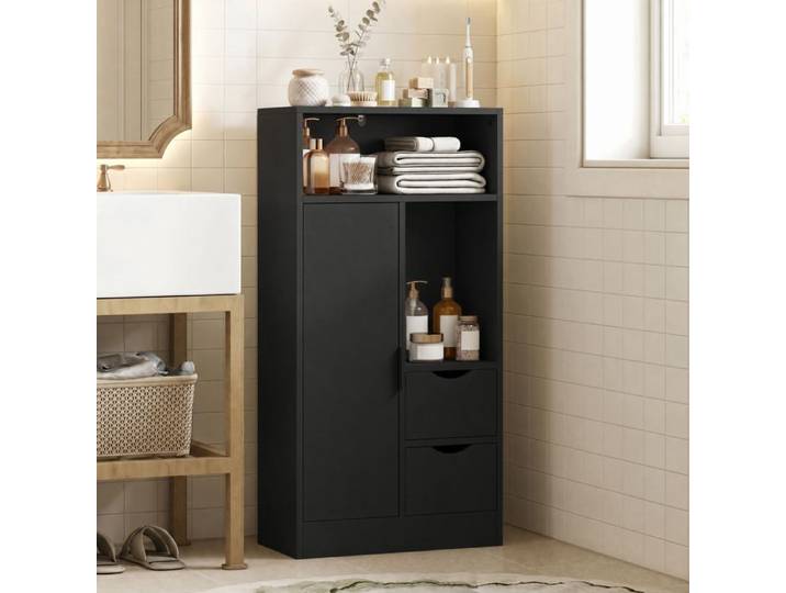 Zitty Meuble de Salle de Bain Étroit Armoire de Rangement Noire avec Tiroirs 50x25x100cm Panneau de Particules