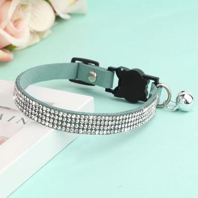 Uplift Picks Suede Leather Rhinestone Cat Collar With Bell Breakaway blue s