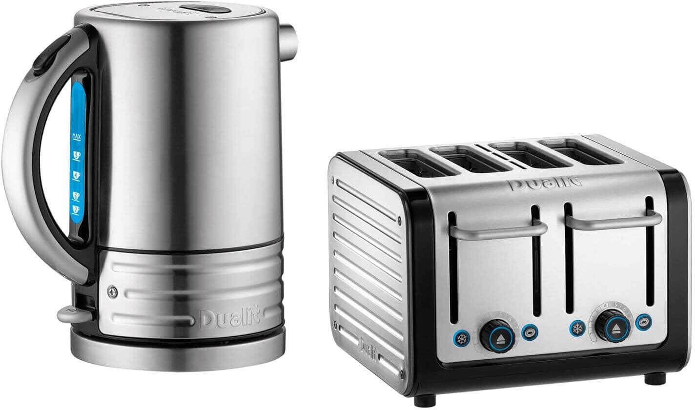 Dualit Architect 1.5 Litre Jug Kettle & 4 Slot Toaster Set - Black & Brushed Stainless Steel