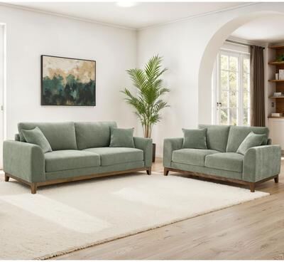 Furniture of America Lurek Mid Century Modern 2-Piece Chenille Sofa Set