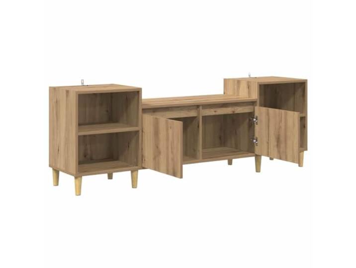 KTHLBRH TV-Schrank 160 x 35 x 55 cm aus Holz mit Eichen-Finish Holzregale, Scharniertüren, konische Beine, rustikaler Stil, pflegeleicht, pflegeleicht, pflegeleicht, Wohnzimmer