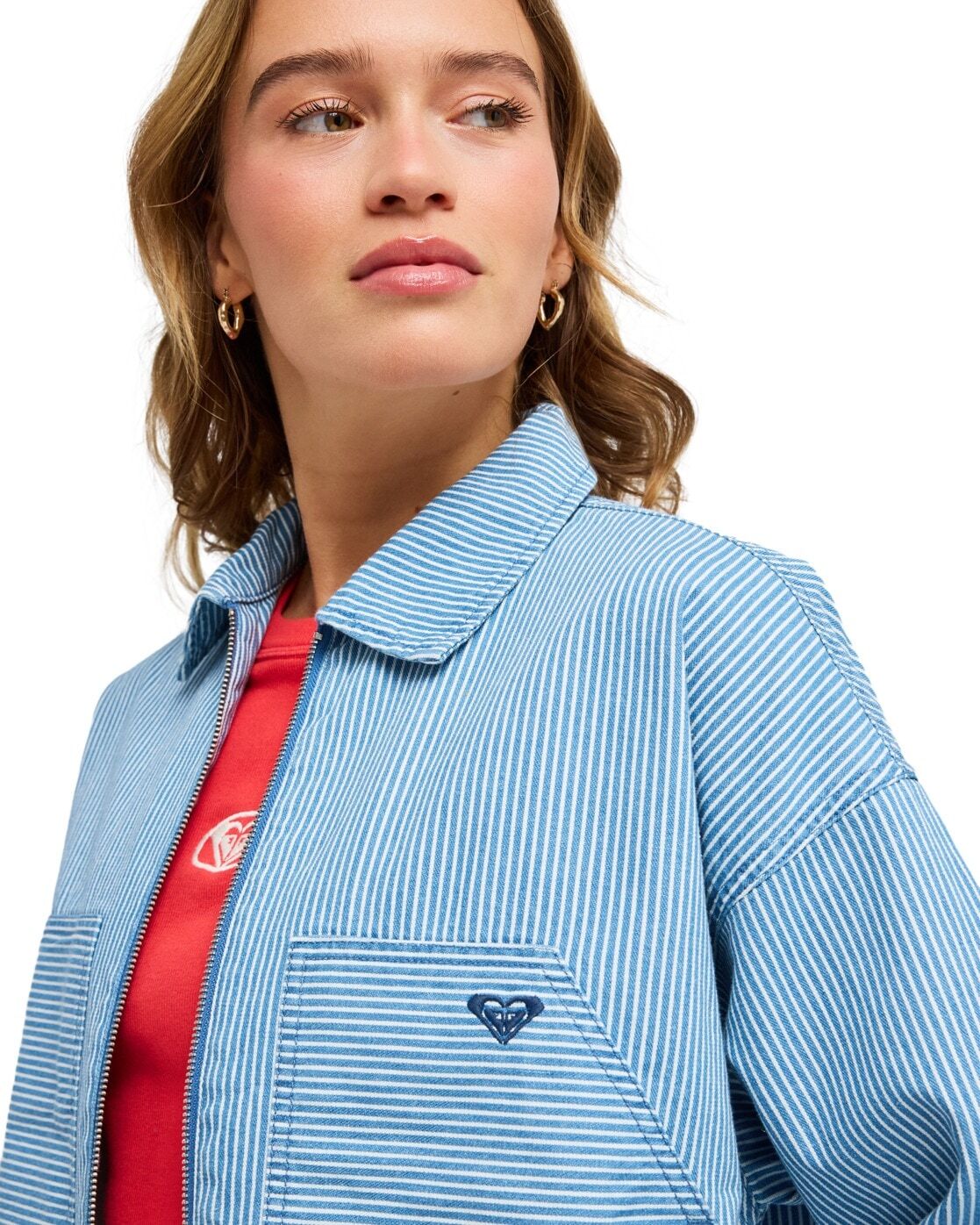 Outdoorjacke ROXY "Beachfront Bliss", Damen, Gr. XXL, coconut milk denim stripe, Obermaterial: 100% Baumwolle., Jacken Outdoorjacke