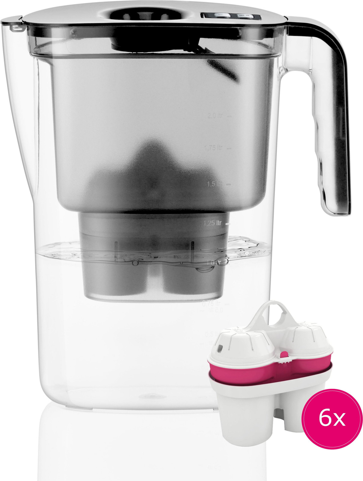 BWT VIDA Waterfilterkan zwart, 2,6 liter inclusief 6 filters