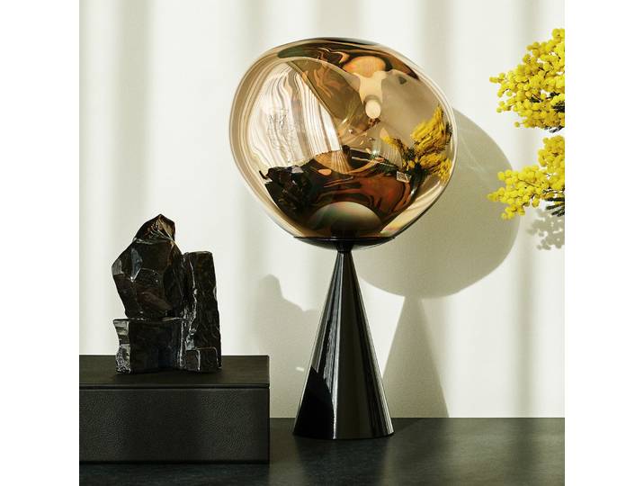 Melt Cone Fat Tischleuchte Gold/Schwarz - Tom Dixon - Wohnzimmer - Design - Metall - Mit Schirm