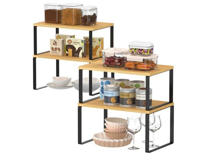Lot de 4 ganisateur de Plac Étagère de Rangement de Cuisine Extensible Pte-épices Empilable Bambou Étagère N DESSERTE DE CUISINE