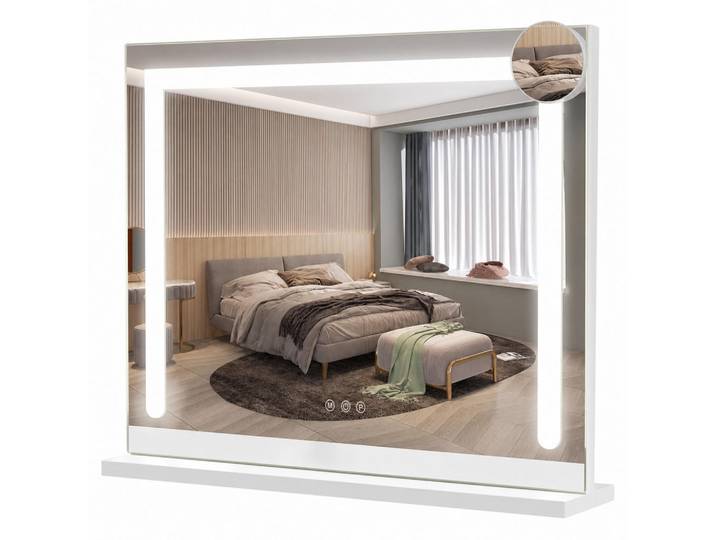 ZMH Schminkspiegel Wyndeth 80/12/60 cm, Weiß, Glas, Metall, Mode, Rechteckig, 12x60x80 cm, Spiegel, Schminkspiegel