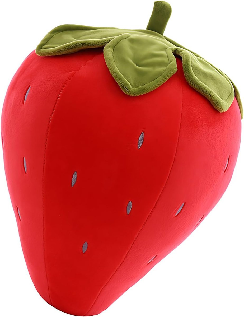 Rood Aardbeien Kussen - Pluche Speelgoed met Vrolijk Fruit Design - 25 cm