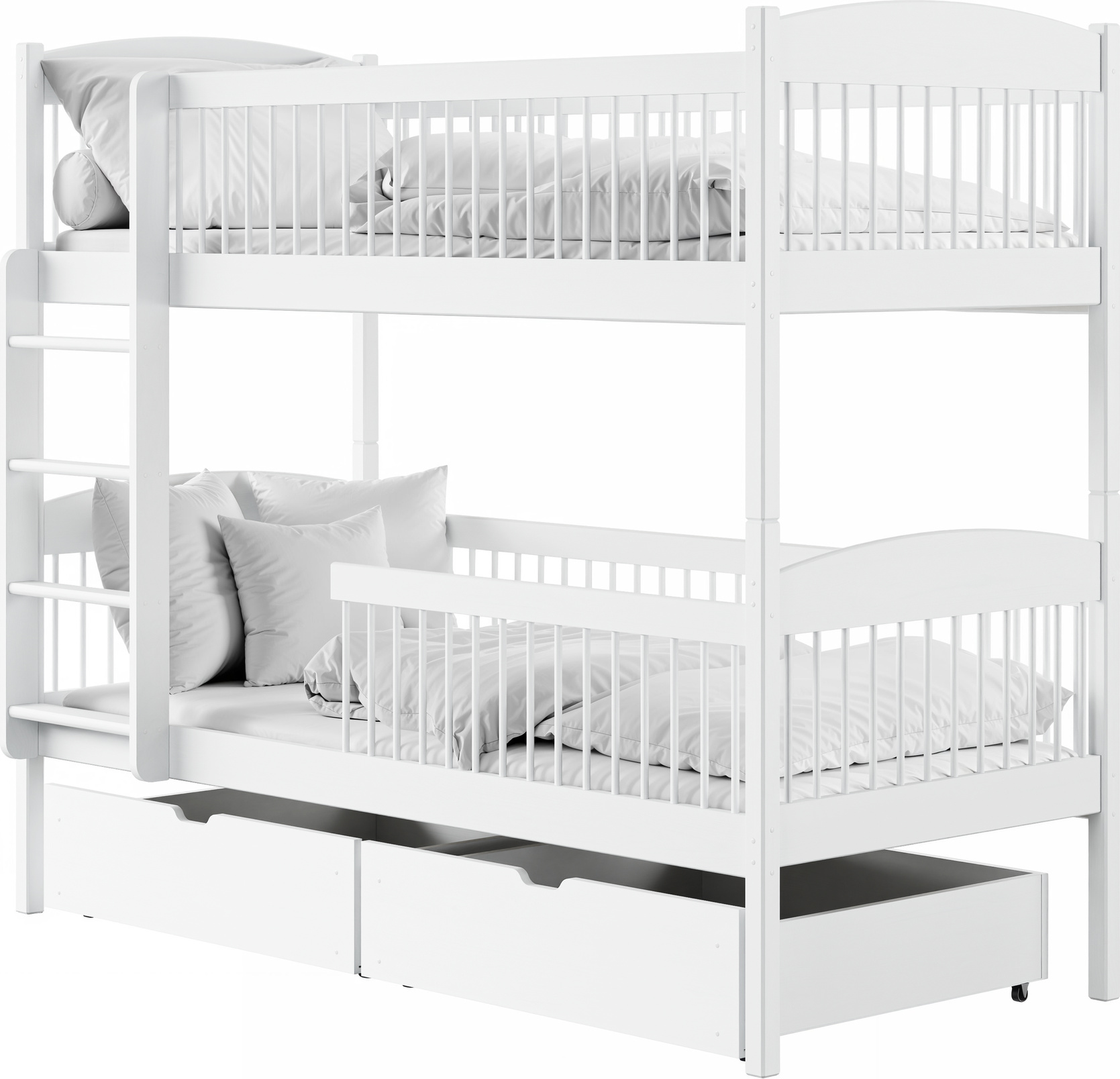 Hochbett Kinder, Etagenbett, Kinderbett | Inkl. 2 Matratzen, 2 Schubladen, sicher & funktional | Größen: 80x180, 90x190, 90x200 cm | 80x180 cm von 3. bis 12. Lebensjahr | Weiß