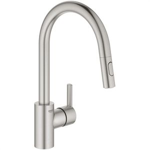 GROHE Küchenarmatur Feel 31486DC1, Edelstahl, Hochdruck, 360° schwenkbar, ausziehbarer Auslauf