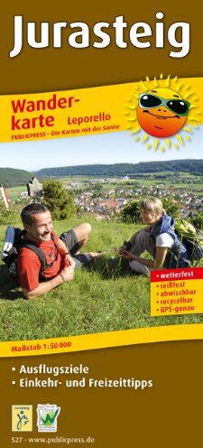 Publicpress - Wanderkarte Jurasteig: mit Ausflugszielen, Einkehr- & Freizeittipps, wetterfest, reissfest, abwischbar, GPS-genau. 1:50000 - Preis vom 17.10.2026 19:25:27 h