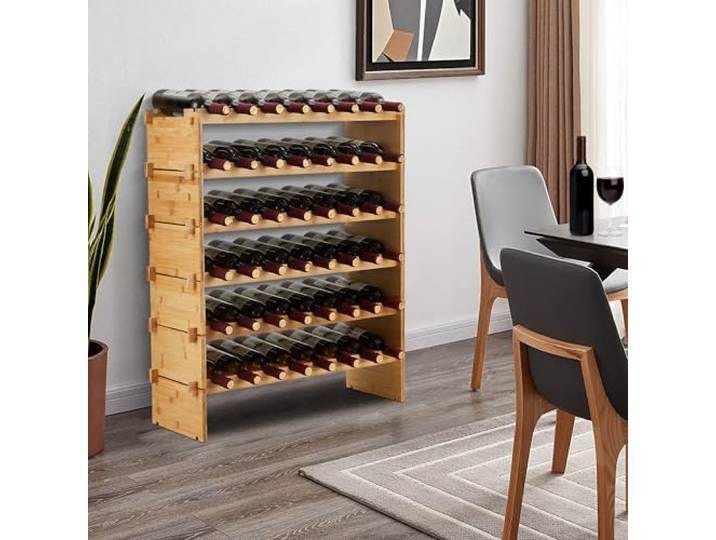 GarveeHome Weinregal Wein Regal Bambus Stapelbar Flaschenregal Flaschenständer AA-Qualität Ohne Schrauben, Platzsparend Für Keller, Bar, Küche & Esszimmer