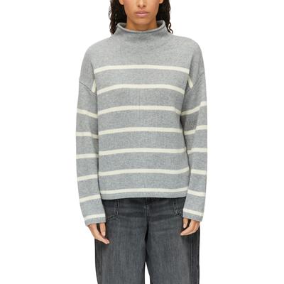 Strickpullover S.OLIVER, Damen, Gr. 46, grau (grau melange), Pullover Strickpullover, im Streifen-Look und mit Stehkragen / Wolle