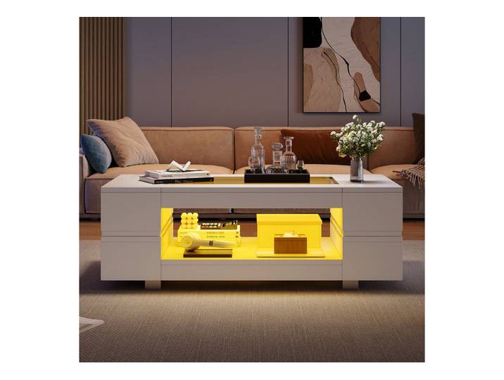 Fine Life Pro Couchtisch Weißer LED-Couchtisch, Bluetooth-App, Kaffeetisch, Sofatisch, modern, Für Party, Büro & Wohnzimmer, vielseitig & elegantes Design
