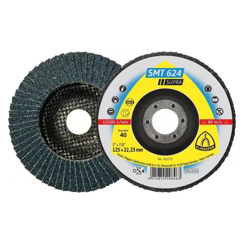 Klingspor Lamellenrad Edelstahl konvex 125 mm P 80 SMT624 Supra konvex 10 + 2 Stk. (80) (328243)