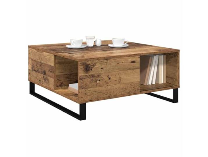 KTHLBRH Couchtisch aus altem Holz, 80 x 80 x 36,5 cm Mehrschichtholz, Stahlbeine, Industriedesign, pflegeleicht, für Wohnzimmer
