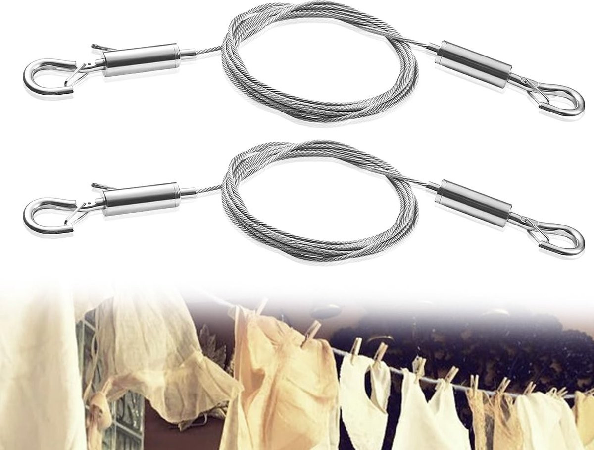Dailygoods Set van 2 Verstelbare Roestvrijstalen Veiligheidskabels voor Foto Ophangtouw