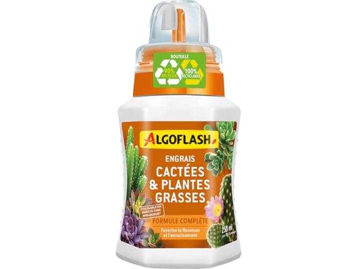 ALGOFLASH Engrais Liquide Cactus et plantes grasses\, UAB\, 250 ml Engrais liquide UAB spécifique pour un enracinement renforcé et une floraison favorisée. Acclimatation facilitée.