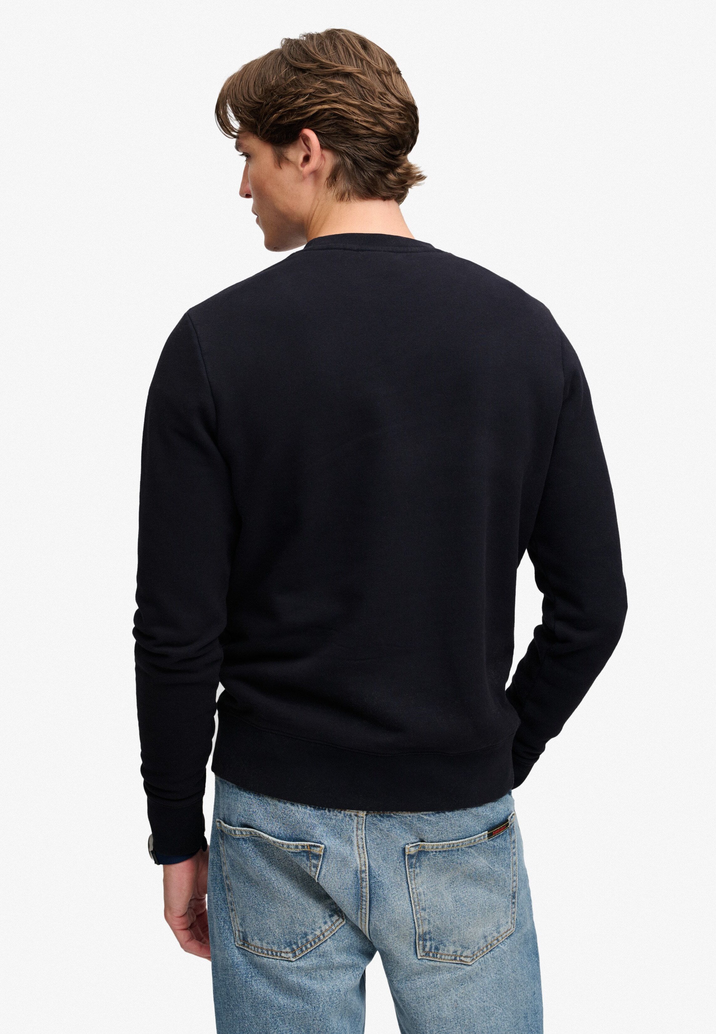 Sweatshirt SUPERDRY "1954 COMPANY RELAXED SWEAT", Herren, Gr. XL, schwarz (schwarz navy), angeraute Sweatware, Obermaterial: 60% Baumwolle, 40% Polyester, unifarben, relaxed fit normal, Rundhals, Rippbündchen, Sweatshirts Sweatshirt, Baumwollmischung, rel