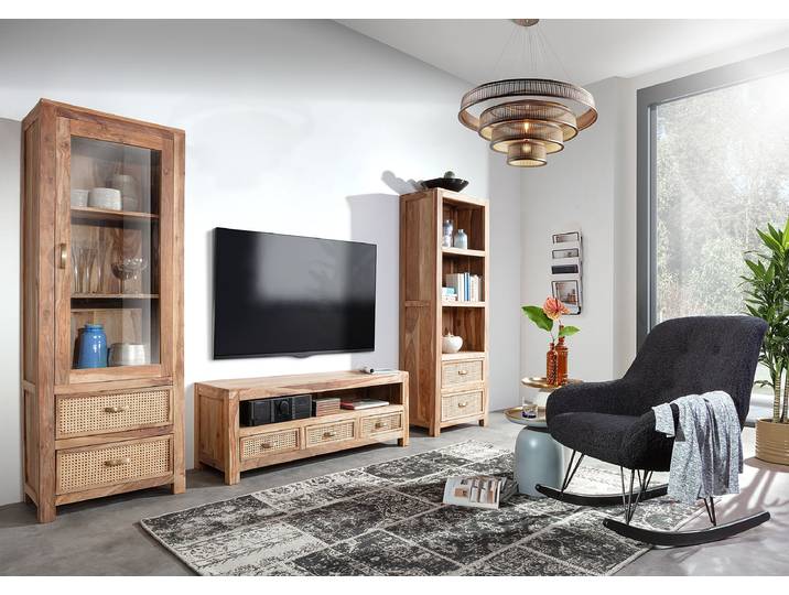 TV-Lowboard Rodern II Front: Rattan Korpus: Massivholz Sheesham, gebeizt & lackiert Braun 140 x 50 x 48cm