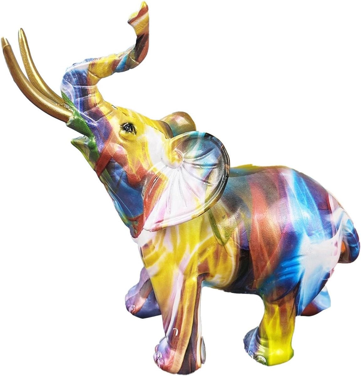 Artistiek Olifant Beeldje met Graffiti Design - Multicolor - Hoogte: 18 cm