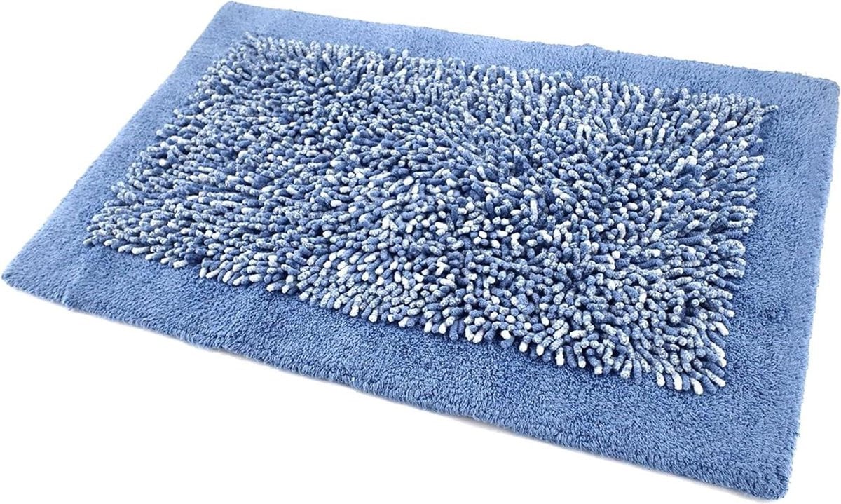 Blauwe katoenen badmat met antislip voor een veilige en absorberende badkamer, 60 x 130 cm
