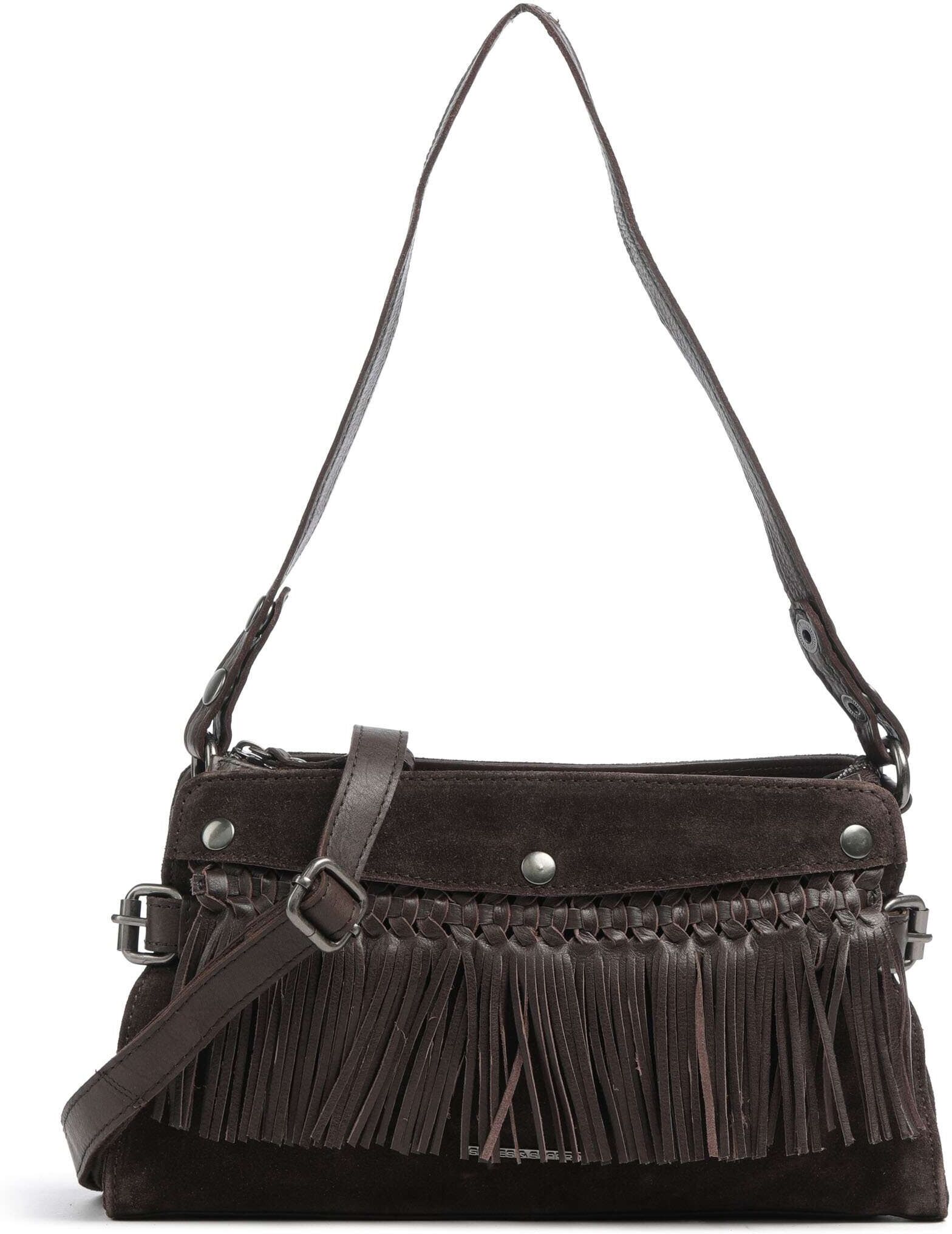 Spikes & Sparrow Suede Mix Madelon Schultertasche aus Leder, braun