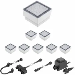ledscom.de LED Pflaster-Stein Gorgon Boden-Einbauleuchte für außen, 10x10cm, 12V, warm-weiß 8er Set