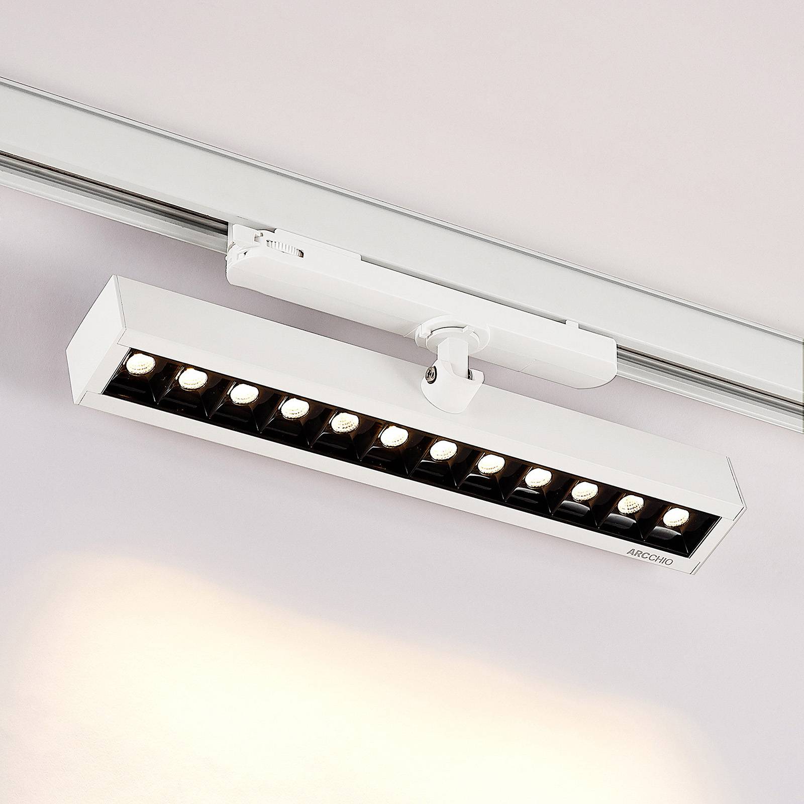 Arcchio Millay LED track spotlight white 3000K, White / opal, Workroom / Office, Aluminium, Modern, Track Lighting 3-Phase Track