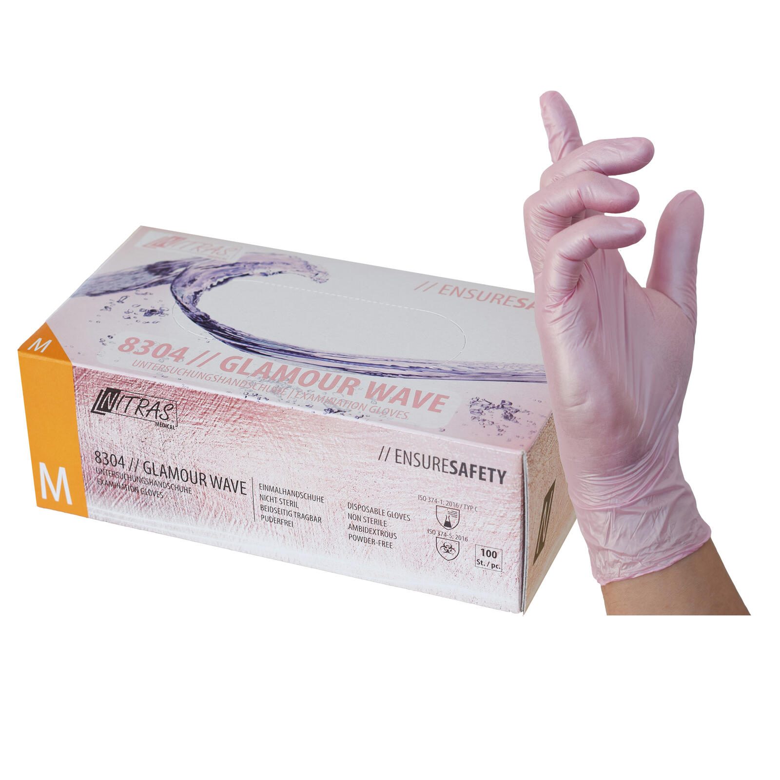 NITRAS® Einmalhandschuhe GLAMOUR WAVE, Größe M, rosa 8304 M