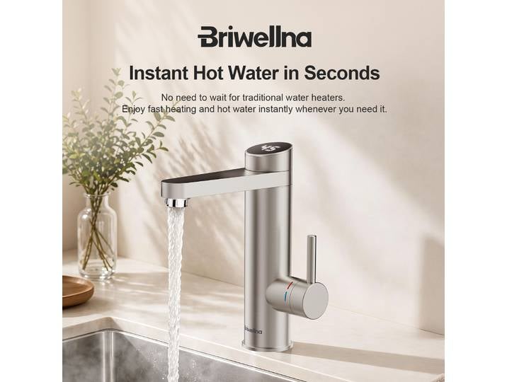 Robinet chauffe-eau électrique Briwellna 220V pour salle de bain 120 ° Robinet chauffe-eau sans réservoir rotatif en acier inoxydable argenté