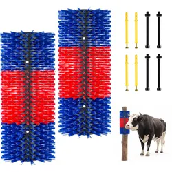VEVOR Kratzbürste 43x19 cm, Viehbürste 2 Stk. inkl. 8 Schrauben, Rinderkratzer zur Linderung von Rückenjucken, Massage-& Pflege-Kratzwerkzeug für Pferde, Rinder, Schafe & Schweine, Blau & Rot