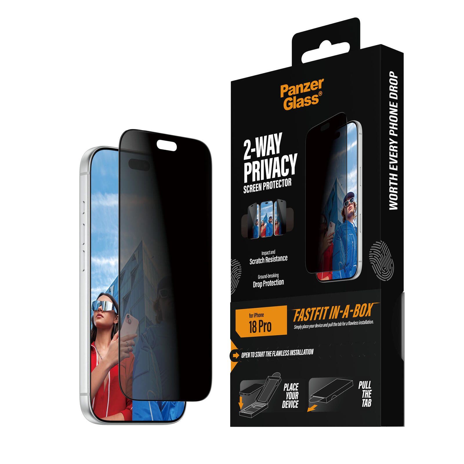 PanzerGlass™ PanzerGlass® 2-Way Privacy Displayschutz Ultra-Wide Fit, iPhone 18 Pro PG28448