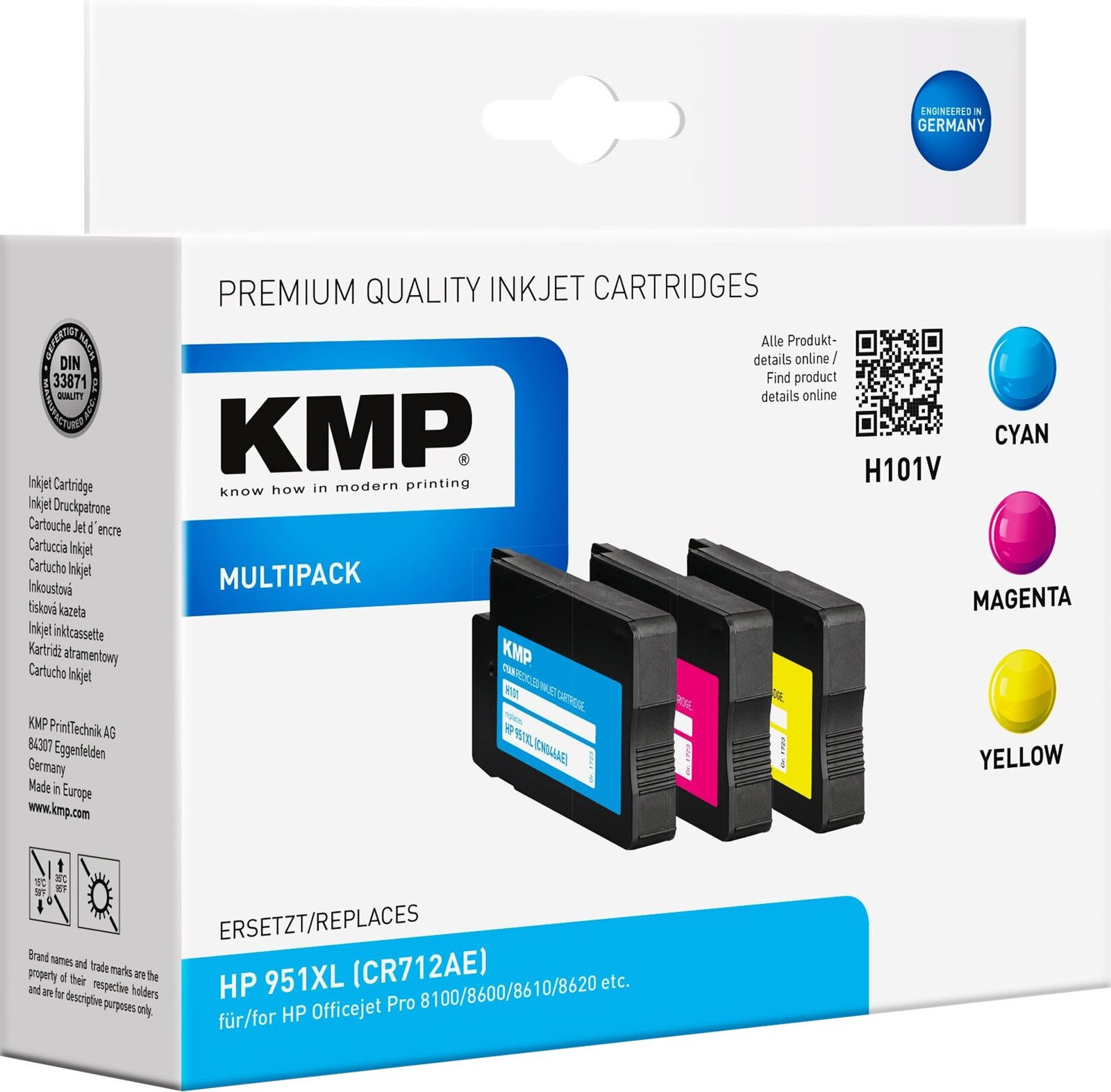 KMP Printtechnik AG 1723,405 Inktcartridges compatibel met HP 951XL C/M/Y Multipack H101V