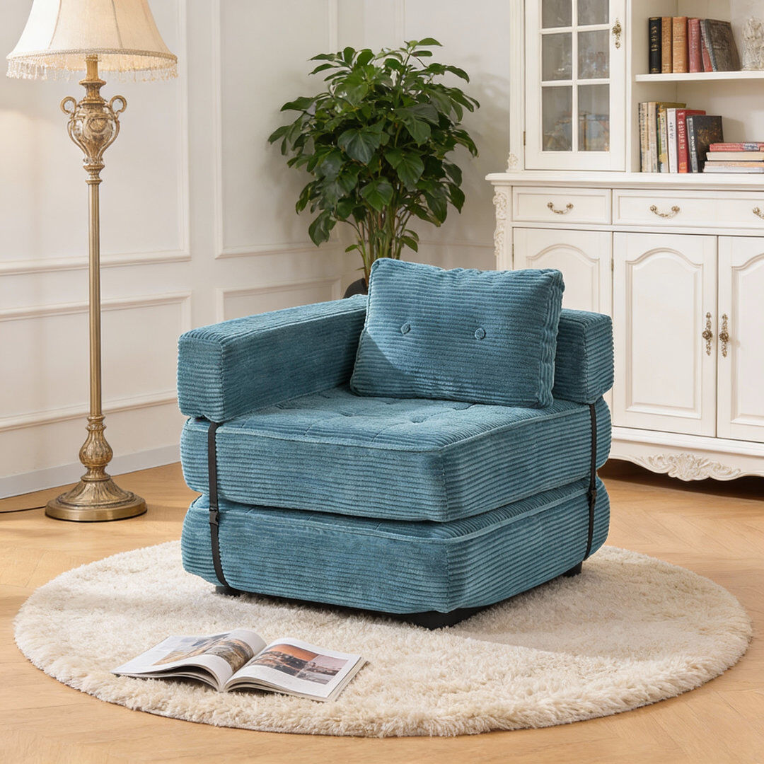 17 Stories 2 Seater Corduroy Sofa Blue 44cm H X 162cm W X 81cm D