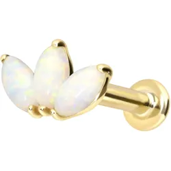 14 Karat Gold Labret mit Innengewinde LOTUSBLÜTE + SYNTHETISCHE OPALE
