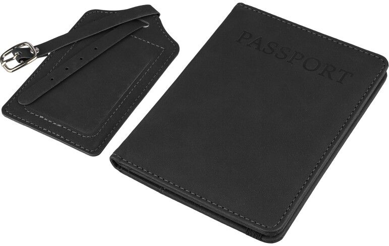 Porte-passeport personnalisable et étiquette de bagage en PU Zani noir