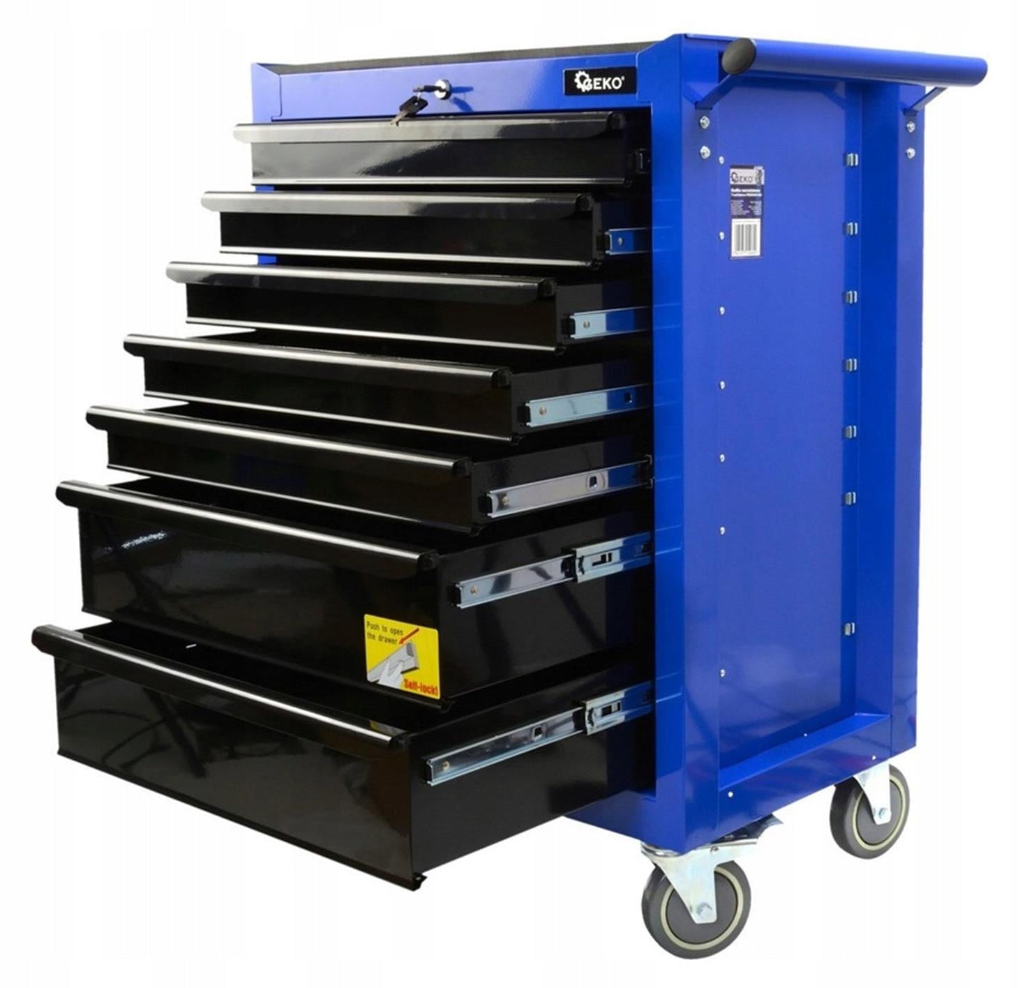 Geko Mobiele gereedschapswagen met 7 lades, zwart en blauw