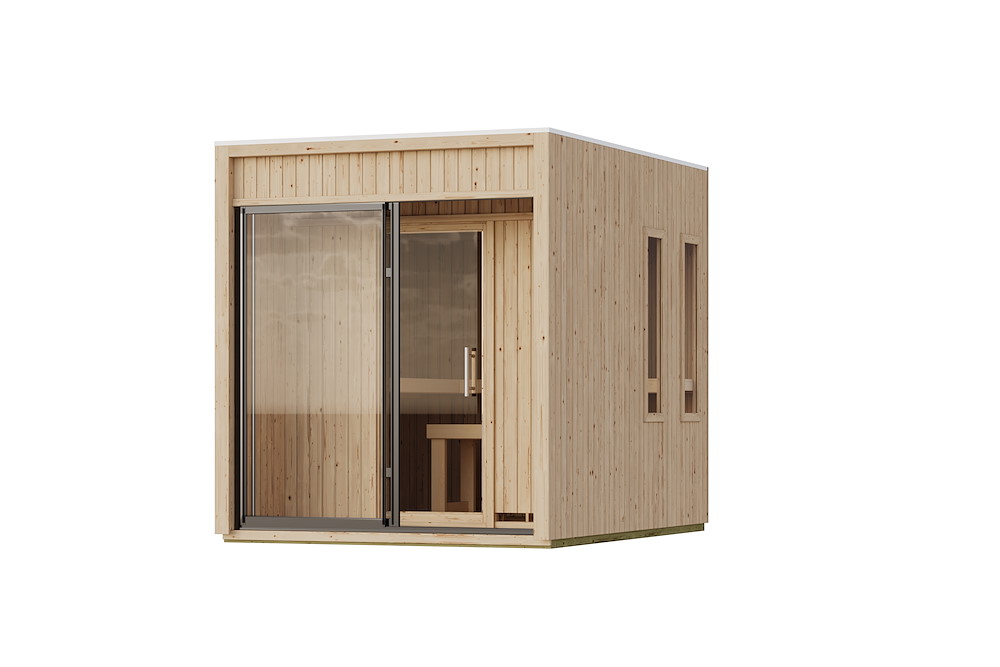 KARIBUHOLZT Sauna Delano 9 kW Bio ext. Strg natur m.Schiebetür 16989859