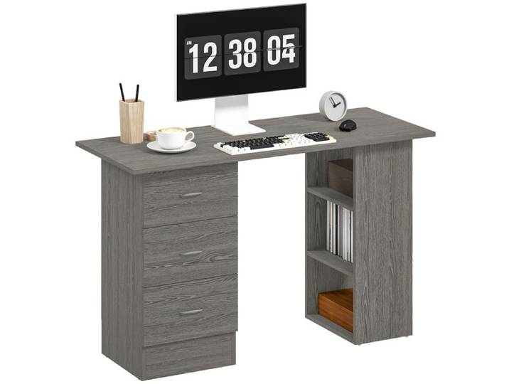 Bureau informatique réversible avec 3 tiroirs et 3 étagères plateau 120 x 49 cm 120 x 49 x 72 cm gris imitation bois