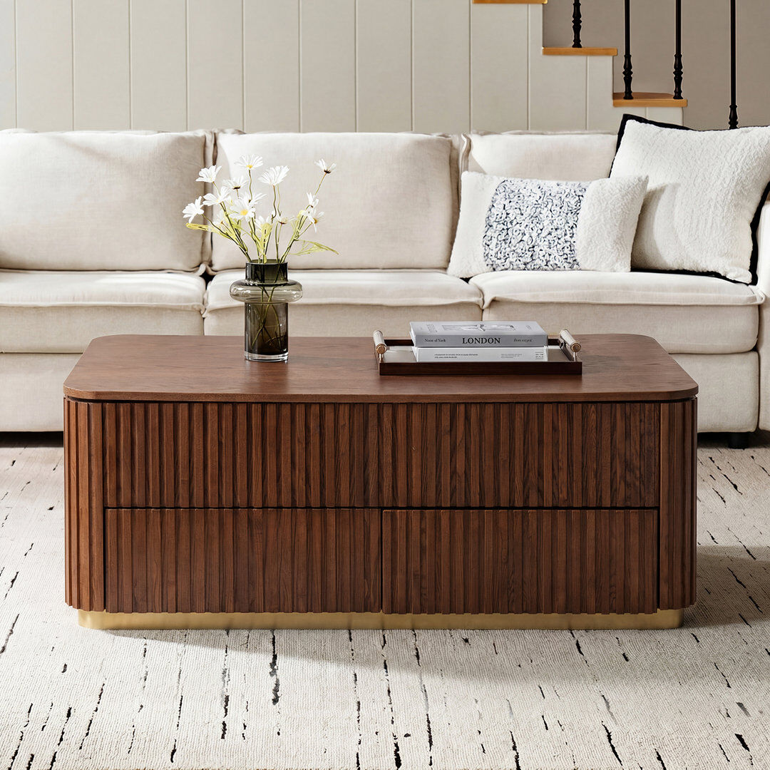 17 Stories Jadida 121.2cm W Manufactured Wood Fluted Lift-Top Coffee Table Acorn 45.72cm H X 121.29cm W X 68.58cm D