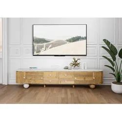 TV-Board Mango 240x40x50 natur lackiert / Marmor weiß FLORENZ #103