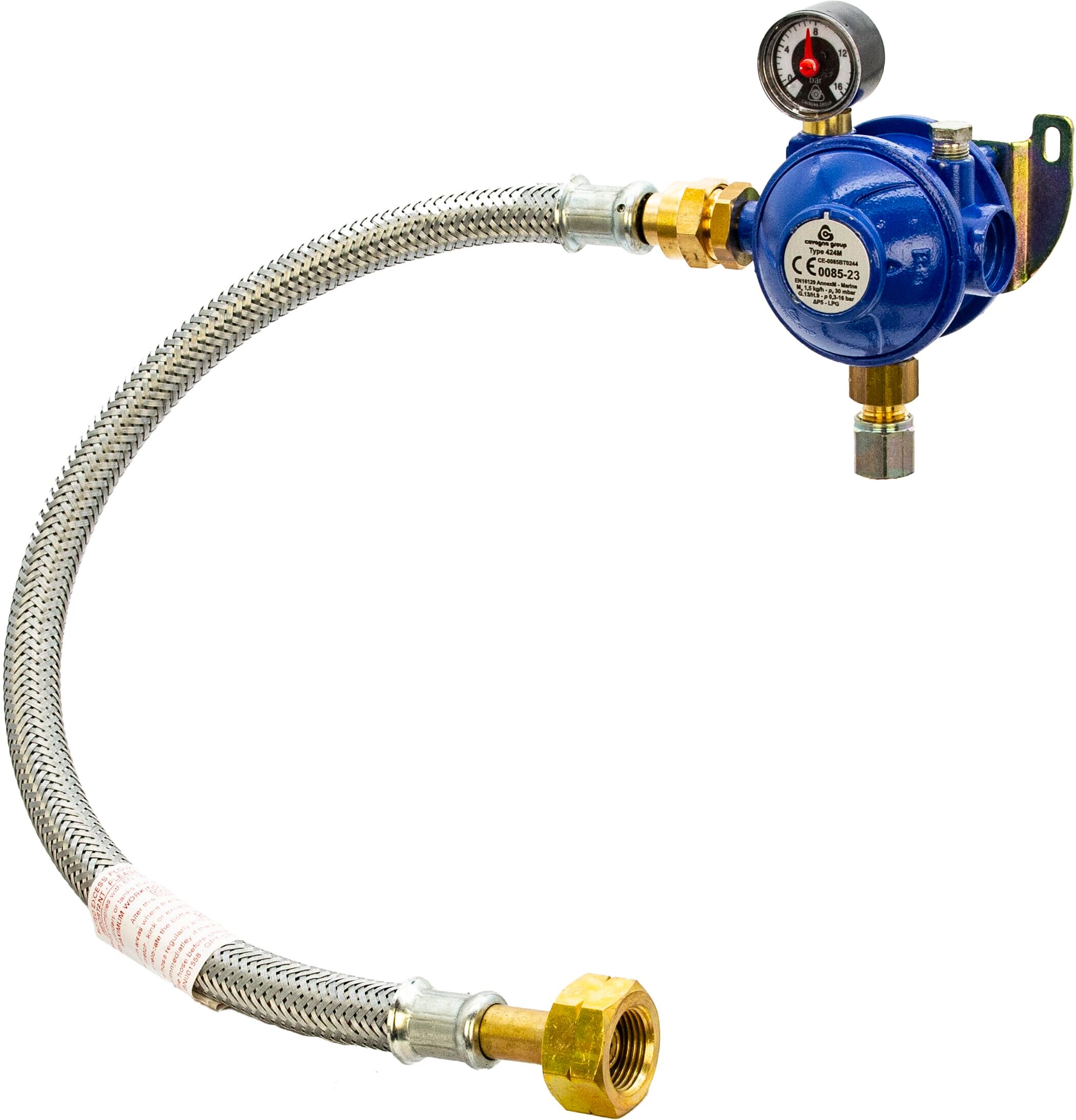 Cavagna Marine 30mbar Bulkhead LPG Regulator Kit with Gauge - S/S Hose
