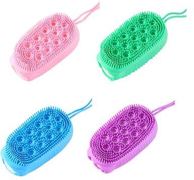 Inspire Daily Merch Shower Silicone Body Scrubber Exfoliating Scrub Sponge Massager Skin Cleaner Bubble Bath Brush Cleaning Pad pink