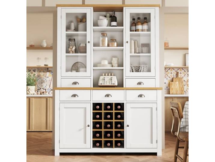 Buffet Cuisine - Armoire de Cuisine - Meubles Rangement- Bouteilles Vaisselier Salle à Manger Étagère Réglable 120×40×185cm-Blanc