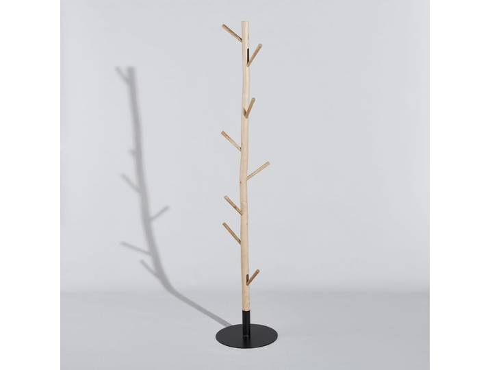 Porte-manteau tronc d'arbre en eucalyptus et fer forgé noir